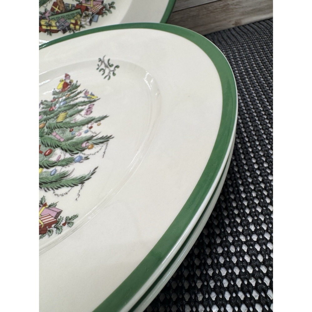 Set 4 Spode Christmas Tree 10.5" Dinner Plates Glossy Excellent - Picture 3 of 6